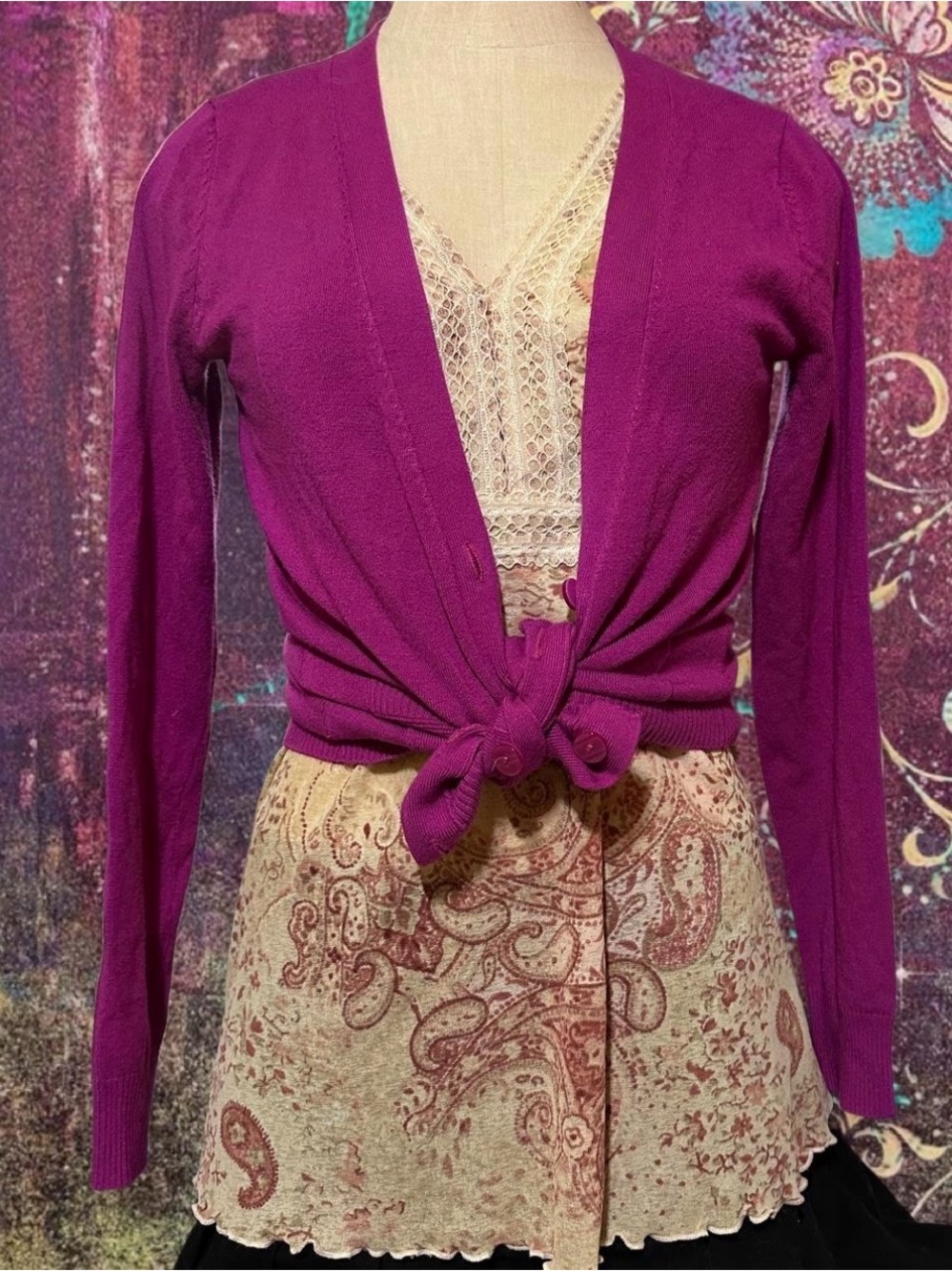 Whimsigoth Preppy Fuchsia Magenta Button Cardigan